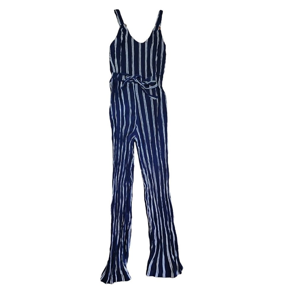 Derek Heart Jumpsuit Womens Size M Medium Blue White Striped Sleeveless‎
